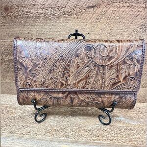 Relic Embossed Paisley Brown Faux Leather Snap Wallet Organizer